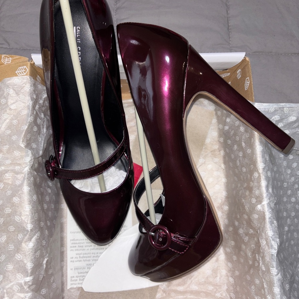 Call It Spring Burgundy Patent Leather Heels